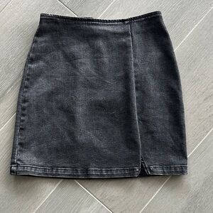Charcoal Denim Mini Skirt with Front Slit